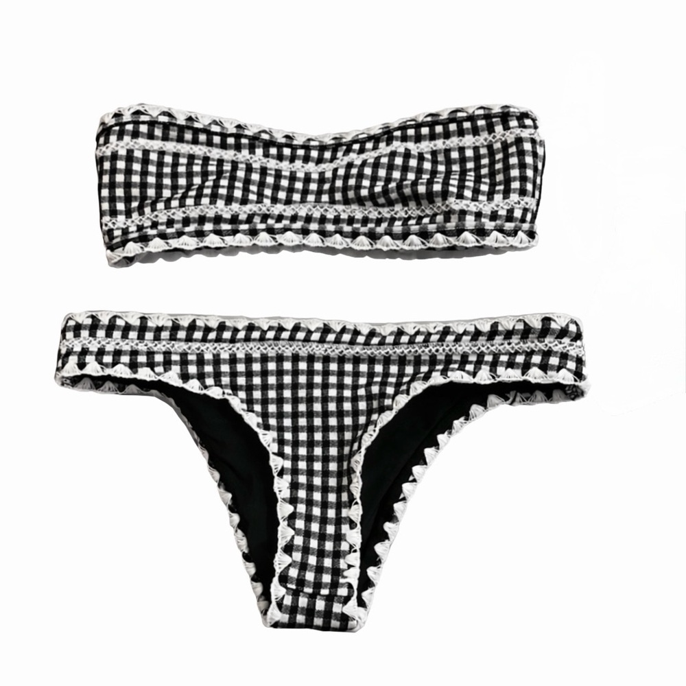 NWT Same LA - Black and White Gingham Bandeau Bikini Set Top and Bottoms SET